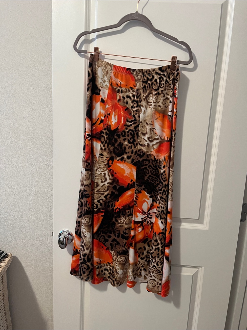 Susan Graver Orange Floral & Animal Print Maxi Skirt